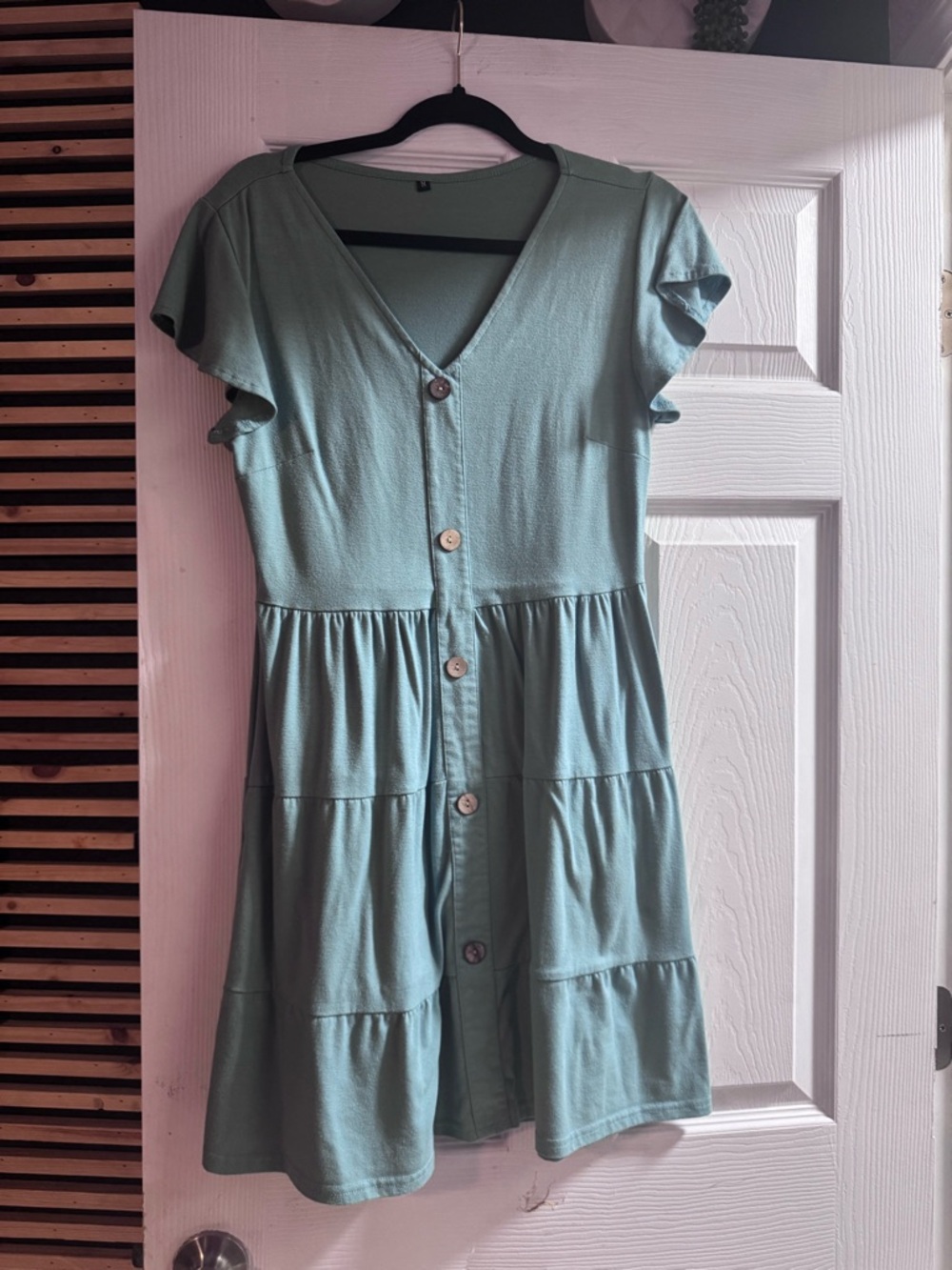 Sage Green Tiered Button-Front Dress